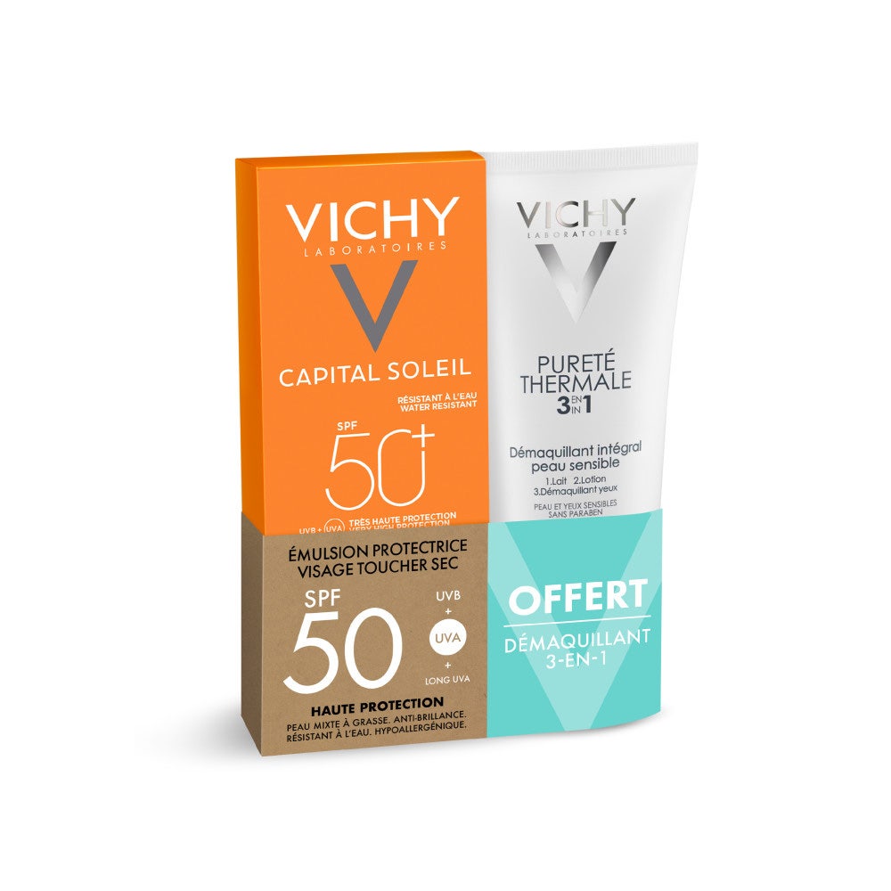 مستحلب Vichy Capital Soleil Spf50 50 مل + كريم Lait Demaquillant 100 مل