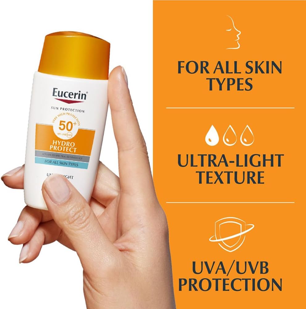 Buy Eucerin Sun Face Hydro Protect Ultra-Light Fluid SPF 50+ 50ml, Facial Sunscreen with Non-Greasy Finish, Fast-Absorbing and Ultra Broad Spectrum Face Sun Cream at Best Price Online in UAE - Glow Beauty