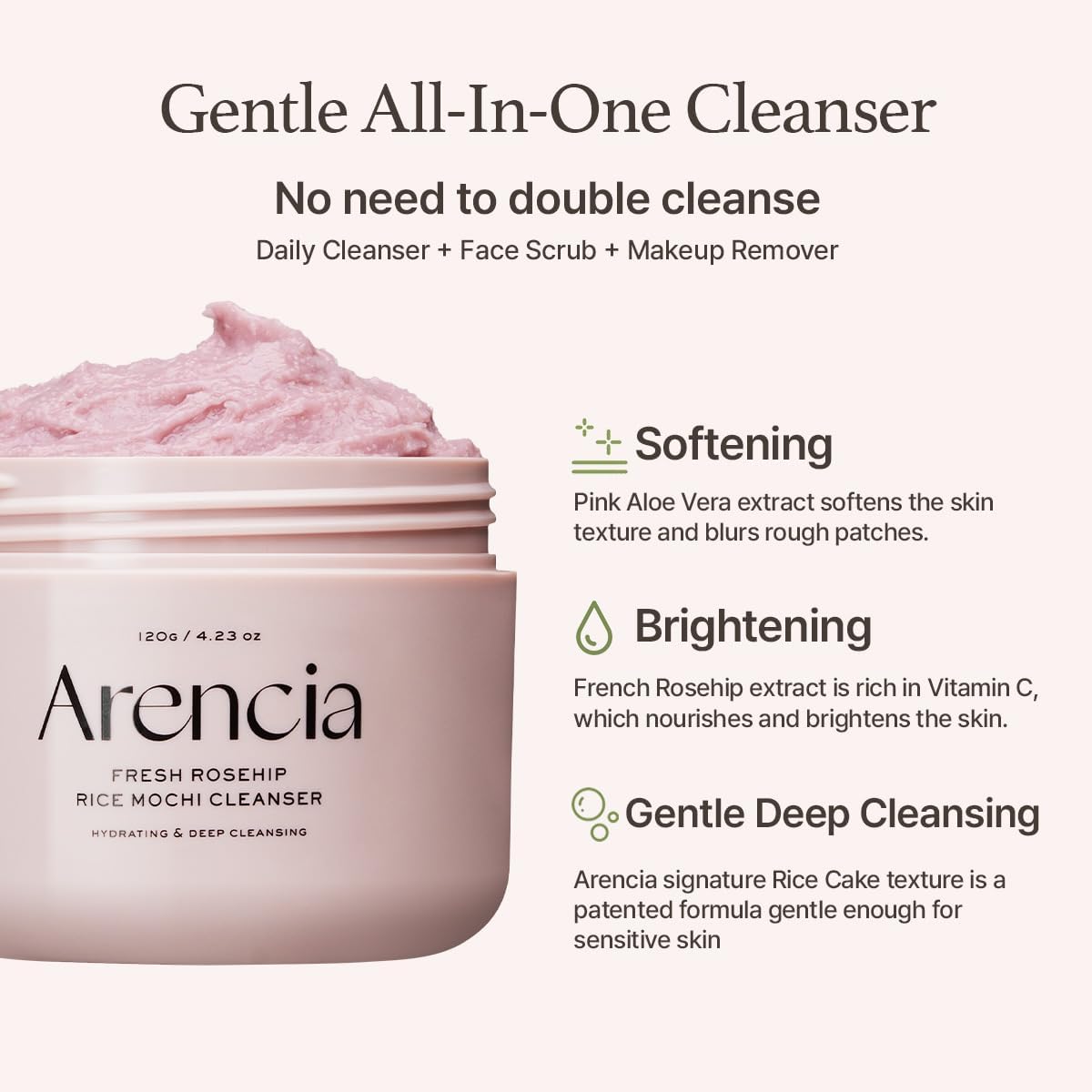 Buy Arencia Rosehip Brightening Rice Mochi Face Cleanser at Best Price Online in UAE - Glow Beauty