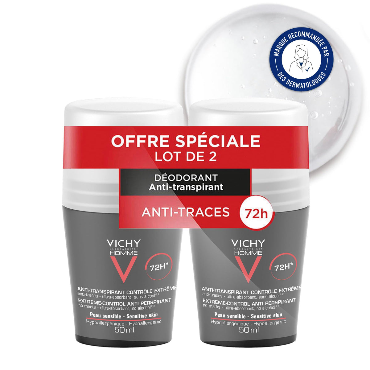 Buy Vichy Homme Deodorant Roll Anti Transiprant (Pack of 2) at Best Price Online in UAE - Glow Beauty