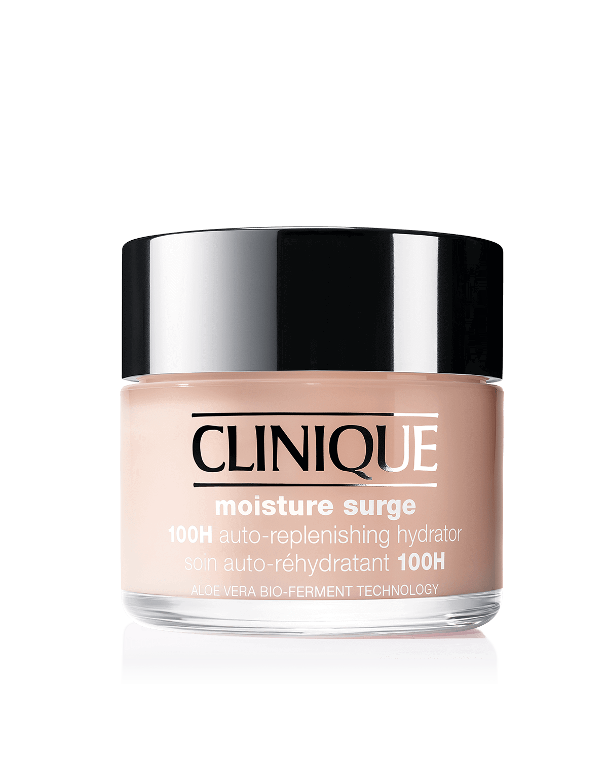 Clinique moisture surge hydrator jar on a black background