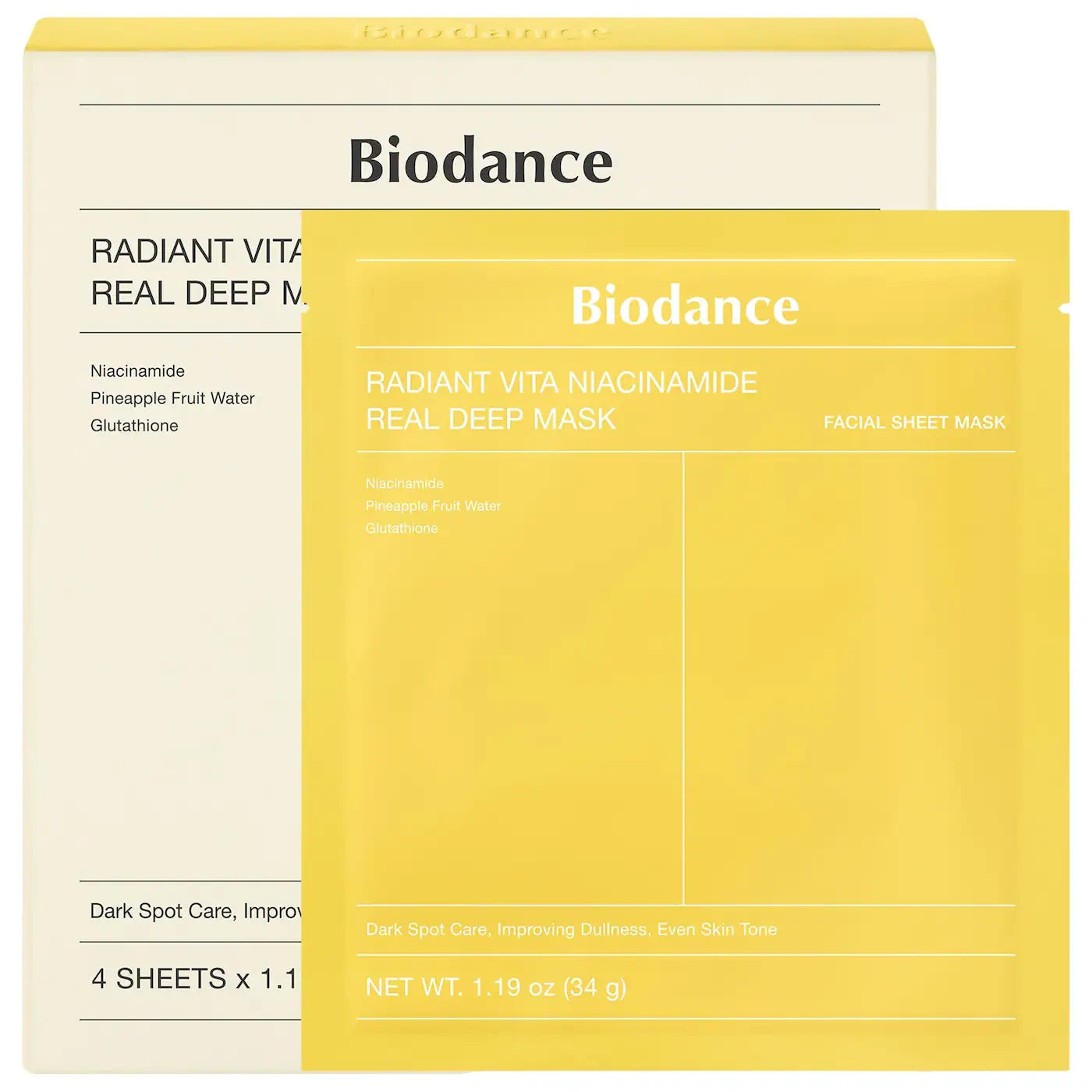 BIODANCE Radiant Vita Niacinamide Real Deep Mask (4 Masks – 34g Each)