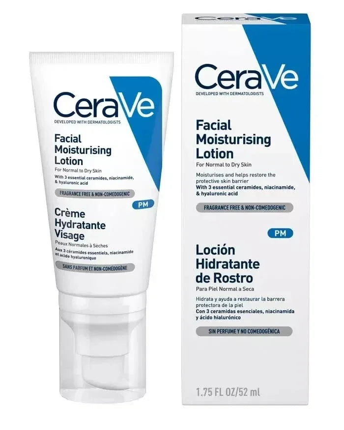 CeraVe facial moisturizing lotion tube and packaging on a white background